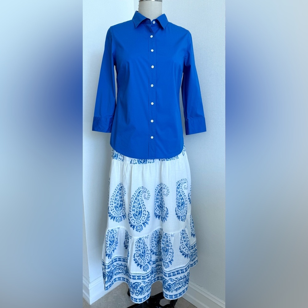 J. Crew Haberdashery cobalt Blue Cotton Blend Shirt, 3/4 sleeves Size S ( 4) - Picture 6 of 14